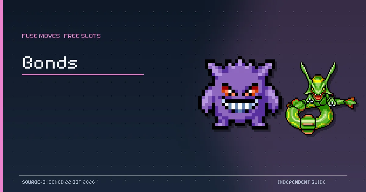 Gengar and Rayquaza pixel sprites from PokeSurvivor illustrating move fusion and bond planning.