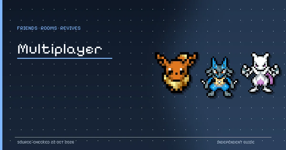 Eevee, Lucario and Mewtwo pixel sprites from PokeSurvivor illustrating four-player online co-op.