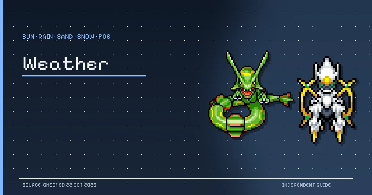 Rayquaza and Arceus pixel sprites from PokeSurvivor illustrating weather and type effects.