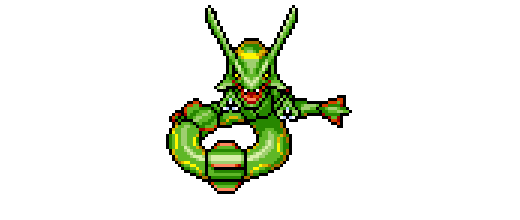 Rayquaza pixel sprite from PokeSurvivor, representing legendary encounters in the world overview.